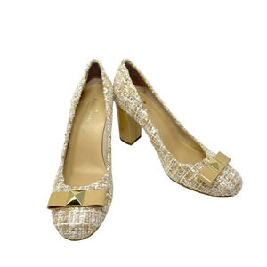 Kate‎ Spade Tweed Patent Leather Bow High Heels Tan Nude Size US 7.5